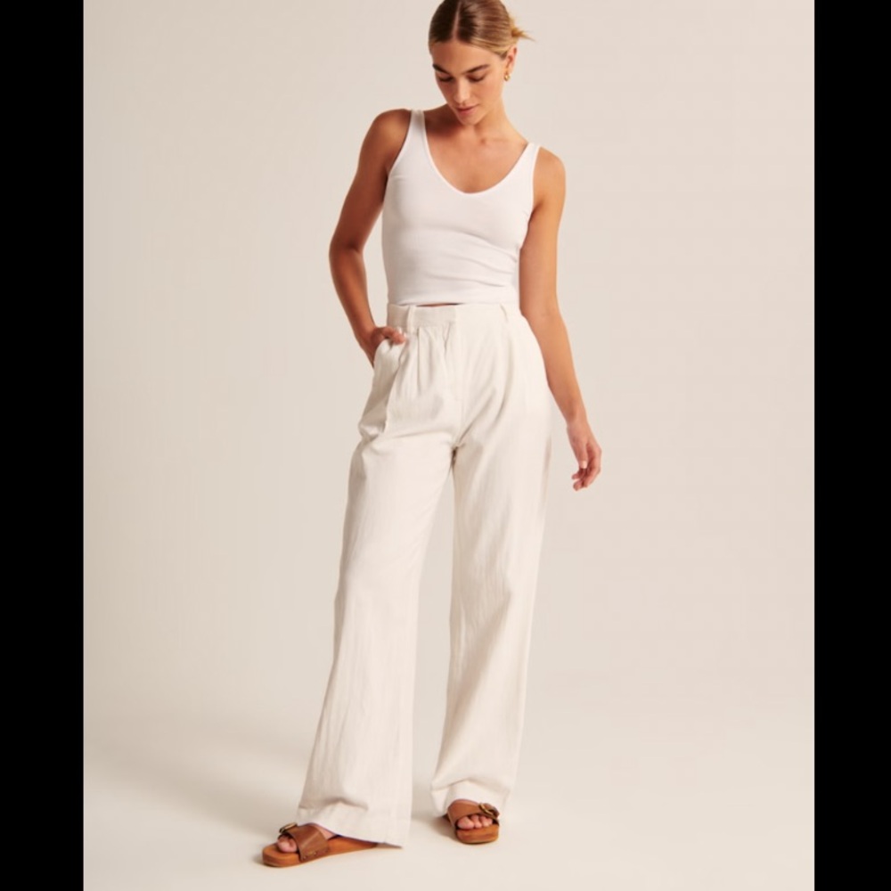 Abercrombie Linen-Blend Tailored Wide Leg Pant NWT